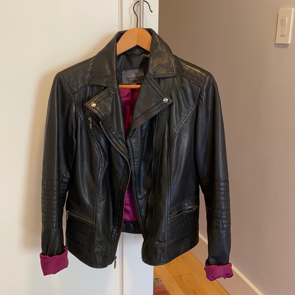 Cole Haan Women’s Leather Zip Jacket Small